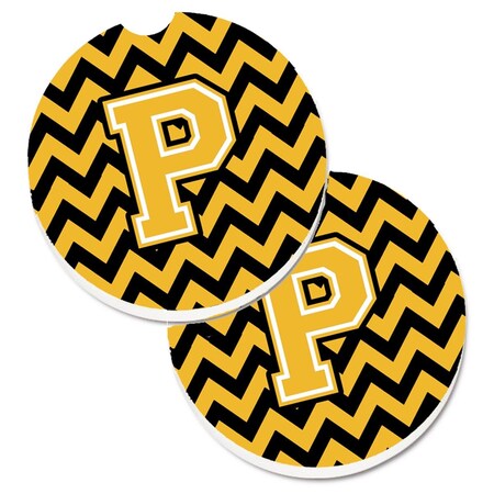 Carolines Treasures Letter P Chevron Black and Gold Set of 2 Cup Holder Car Coaster CJ1053-PCARC